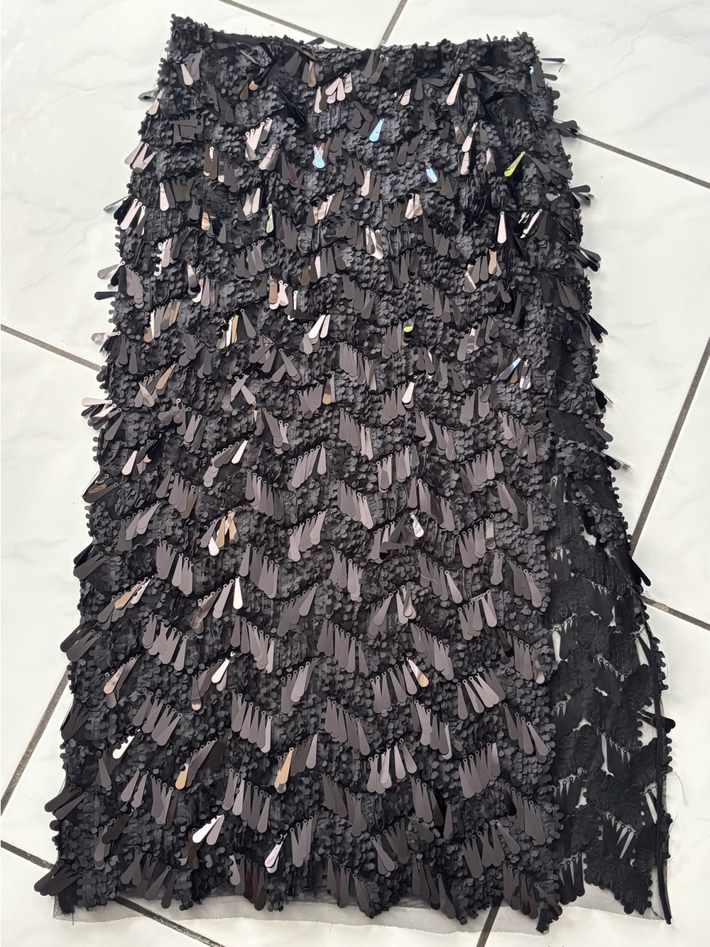 ZARA Black Sequin Fringe Pencil Skirt